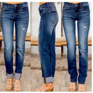 NEW Judy Blue Elliana Dark Blue Cuffed Boyfriend Mid-Rise Straight Fit Jeans
